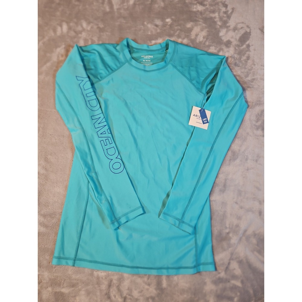 Arizona Jean Co Mens XL 18/20 Rash Guard Long Sleeve UPF 50 Blue Ocean City